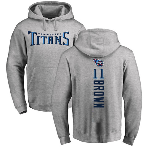 Tennessee Titans Men Ash A.J. Brown Backer NFL Football #11 Pullover Hoodie Sweatshirts->tennessee titans->NFL Jersey